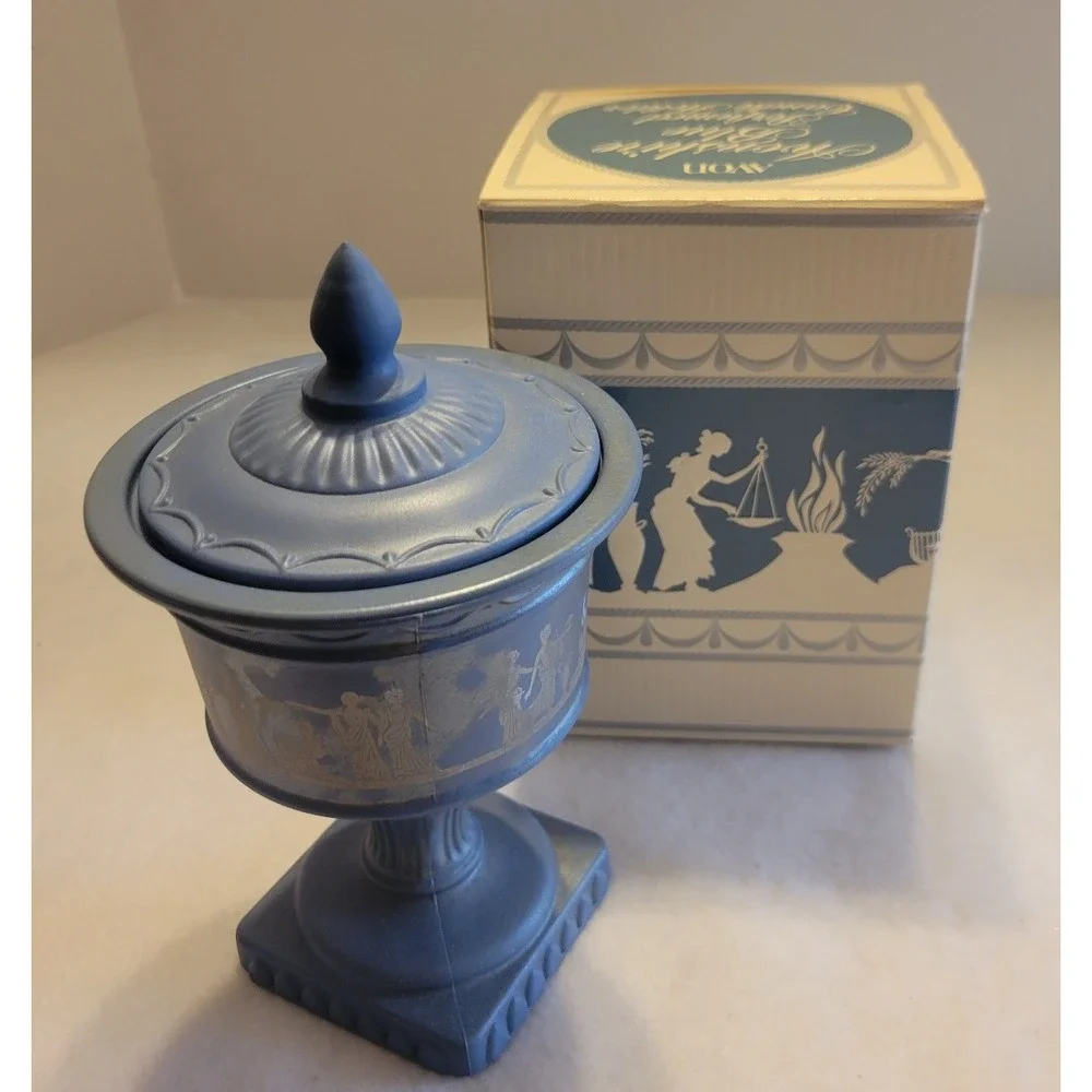 1970s VTG Avon‎ Avonshire Grecian Blue Candle Holder Wedgwood Style Blue w/ Box